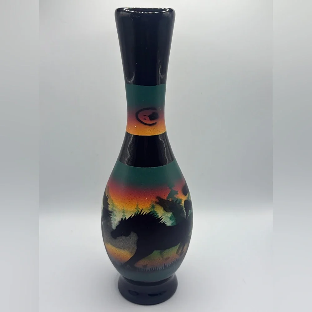 Benally Dine Signed Cedar Mesa Native American Pottery Wild Horses Totem Vase - Picture 6 of 10